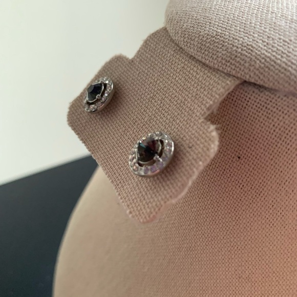 Round White and Black Crystal CZ Party Evening Festive Halo Earrings - Picture 3 of 5